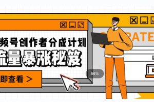 一条视频收益3000+，一条作品涨粉2000+，视频号流量爆炸的秘籍