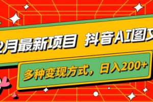 12月最新项目，抖音AI图文，自带爆款流量，多种变现方式，日入200+