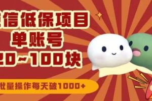 微信领低保单账号20元-100元，批量操作每天破1000+