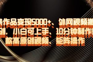 单条作品变现5000+、外网视频搬运二创，小白可上手，10分钟制作爆款高原创视频，矩阵操作