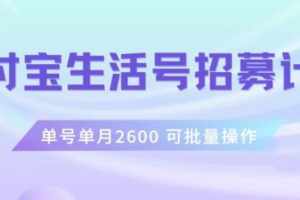 支付宝生活号作者招募计划，单号单月2600，可批量去做，工作室一人一个月轻松1w+