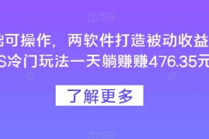 0基础可操作，两软件打造被动收益，CPS冷门玩法一天躺赚赚476.35元