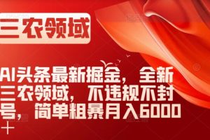 AI头条最新掘金，全新三农领域，不违规不封号，简单粗暴月入6000＋