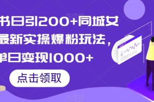 小红书日引200+同城女粉，最新实操爆粉玩法，单日变现1000+