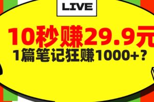 她，靠1个软件，10秒赚29.9元，1篇笔记狂赚1000+？