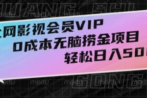 全网影视会员VIP，很老却常青的0成本无脑捞金项目，轻松日入500+