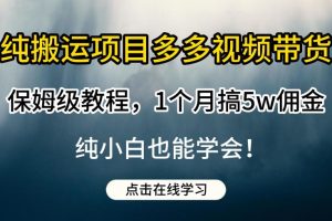 纯搬运项目多多视频带货保姆级教程，1个月搞5w佣金，纯小白也能学会