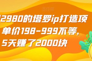 收费2980的塔罗ip打造项目，单价198-999不等，5天赚了2000块