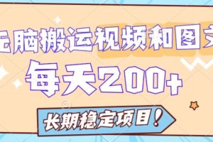 无脑搬运视频和图片长期稳定项目，每天收入增加一两百