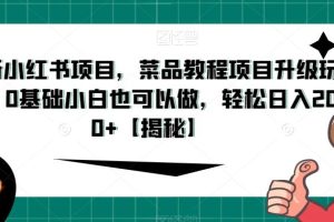 最新小红书项目，菜品教程项目升级玩法，0基础小白也可以做，轻松日入200+