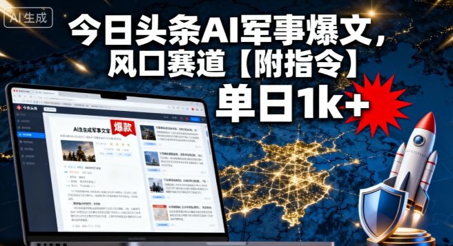 今日头条AI军事爆文,单日1k+,风口赛道【附指令】