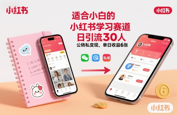 适合小白的小红书学习赛道，日引流30人，公转私变现，单日收益600+