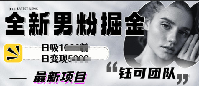 全新男粉掘金思路日吸粉100+，日变现1000+